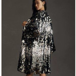 Anthropologie Black and Silver Sequin Coat